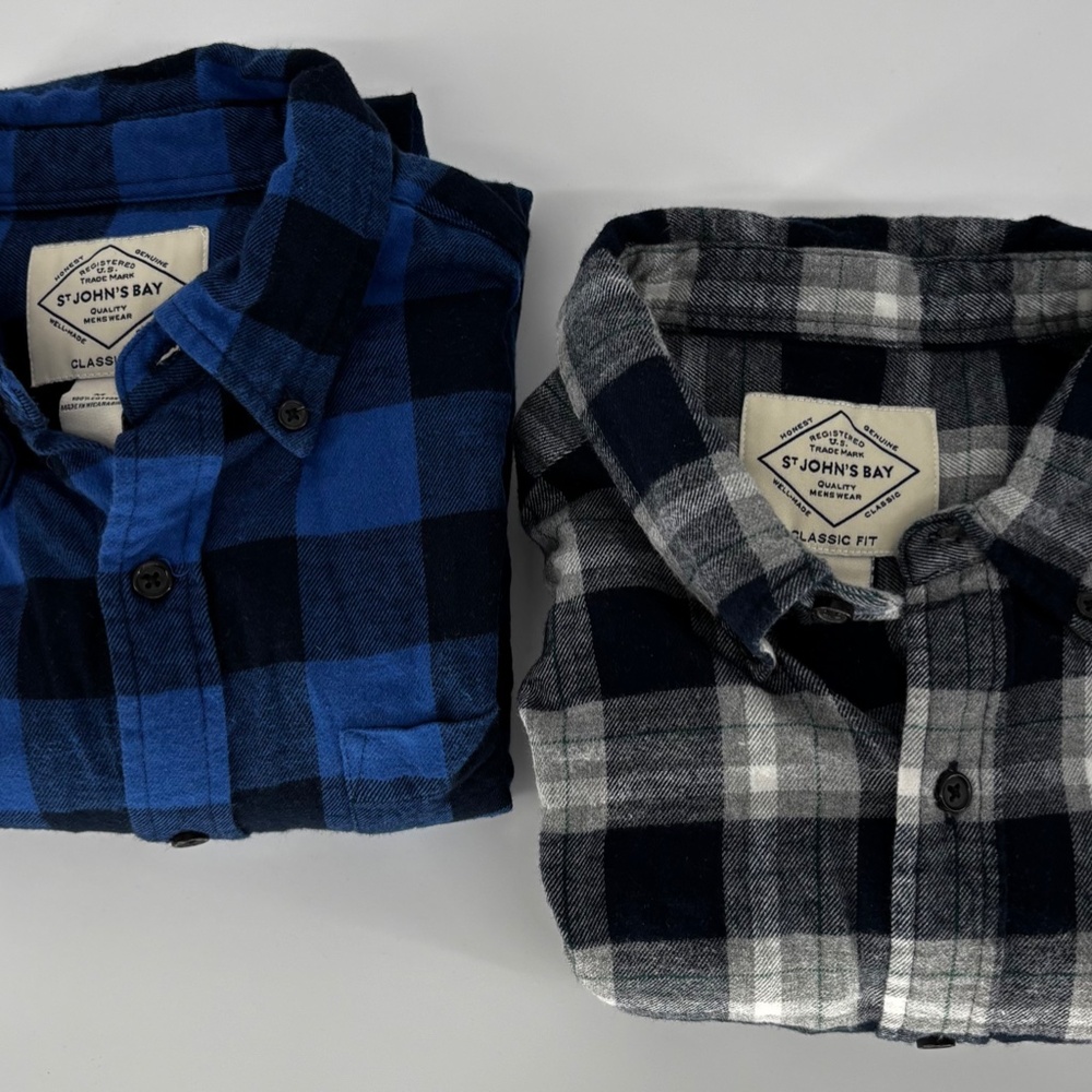St. John's Bay Classic Fit Flannels Size M TWO PACK 050